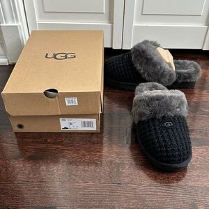 UGG Black Slippers with Gray Fur